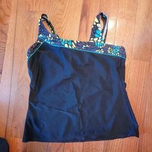 Athletech Asymmetrical Bathing Suit Top - Blue with Pattern - Size 14